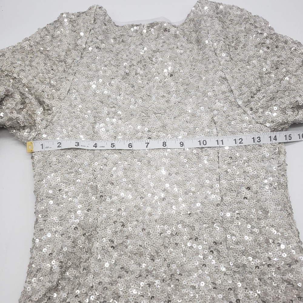 Free People Women US 6 champagne all over sequin dress Party Girl mini side zip - Picture 12 of 15